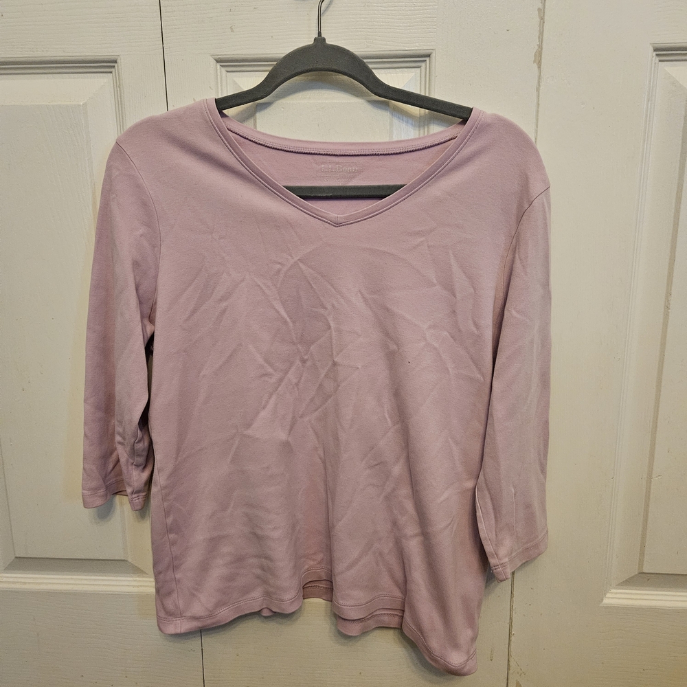 L.L. Bean Women's Dusty Pink V-Neck 3/4 Sleeve Top